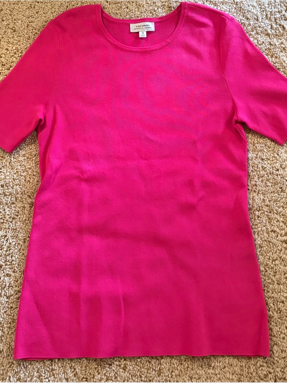 Tahari Bright Pink Short Sleeve Knit Top